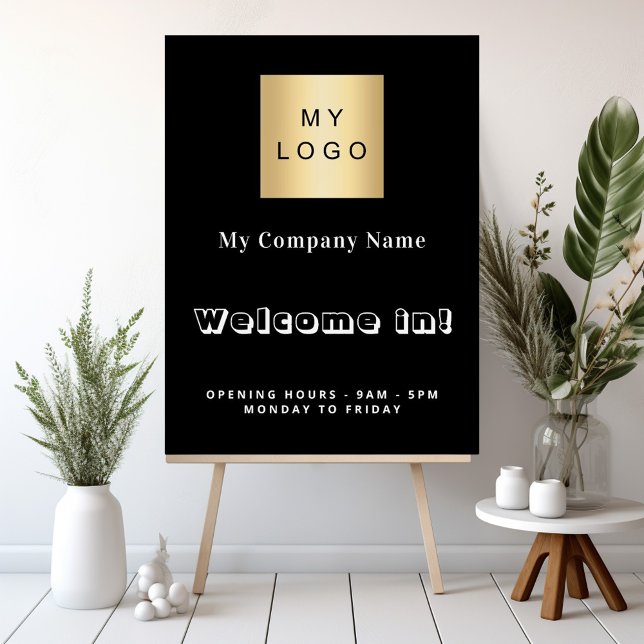 Business logo black white welcome in foam board (Creator Uploaded)