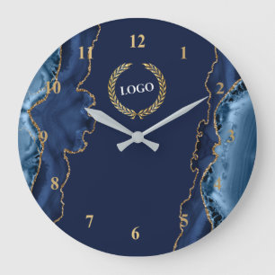 Business Logo Blue Agate Large Clock