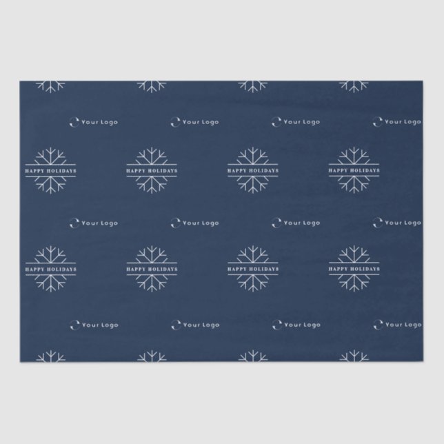 Business Logo Blue Christmas Snowflake Tissue Paper (Front)