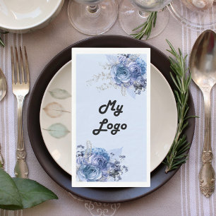Business logo blue florals paper guest towels