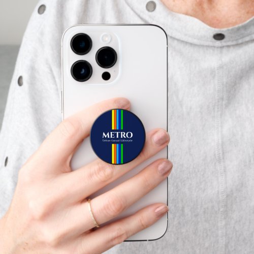 Business Logo Blue Modern Casual Vertical Stripes PopSocket