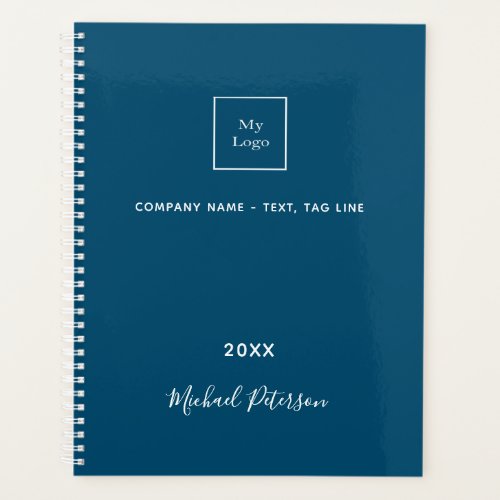 Business logo blue white elegant monogram 2024 planner