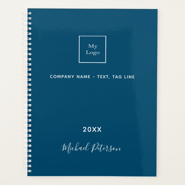 Business logo blue white elegant monogram 2026 planner (Front)