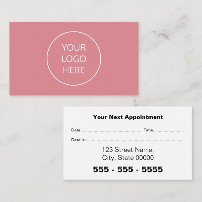 Business Logo Blush Pink Appointment Card (Front/Back)