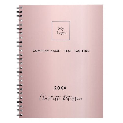 Business logo blush pink elegant monogram notebook