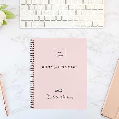 Business logo blush pink elegant monogram  notebook