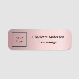 Business logo blush pink employee elegant name tag