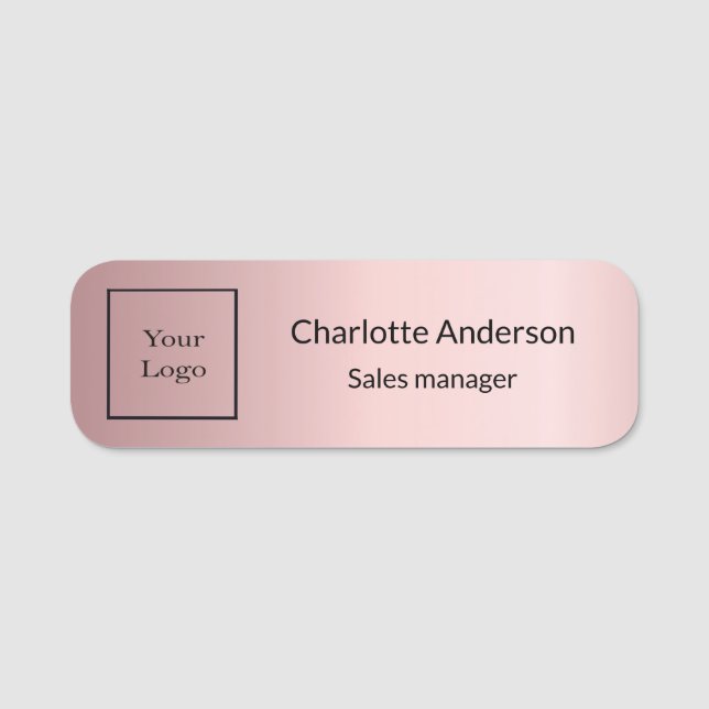 Business logo blush pink employee elegant name tag (Front)