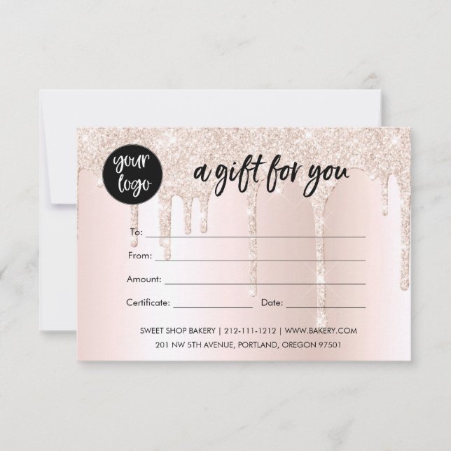 Business Logo Blush Pink Glitter Gift Certificate (Front)