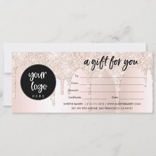 Business Logo Blush Pink Glitter Gift Certificate