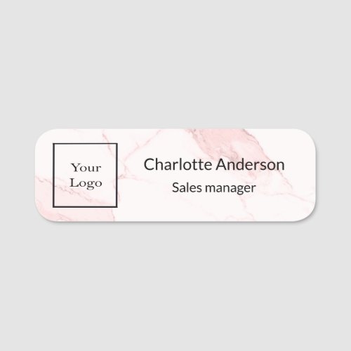 Business logo blush pink marble employee elegant name tag