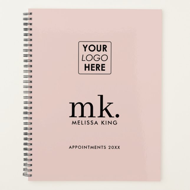 Business Logo Blush Pink Modern Monogram Initials Planner (Front)