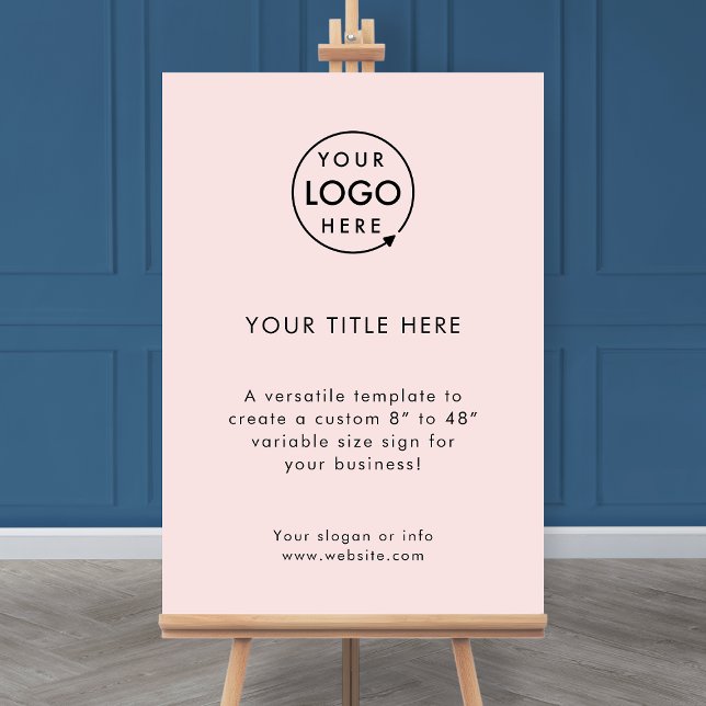 Business Logo | Blush Pink Modern Professional Foam Board (Blush pink company branded feminine foam easel signs for small business promotion & marketing.)