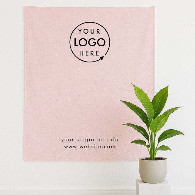 Business Logo | Blush Pink Photo Backdrop  (Blush pink company branded feminine backdrop tapestries for small business promotion & marketing.)
