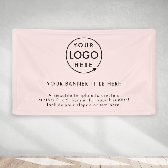 Business Logo | Blush Pink Professional 5' Banner (Blush pink company branded feminine vinyl banner signs for small business promotion & marketing.)