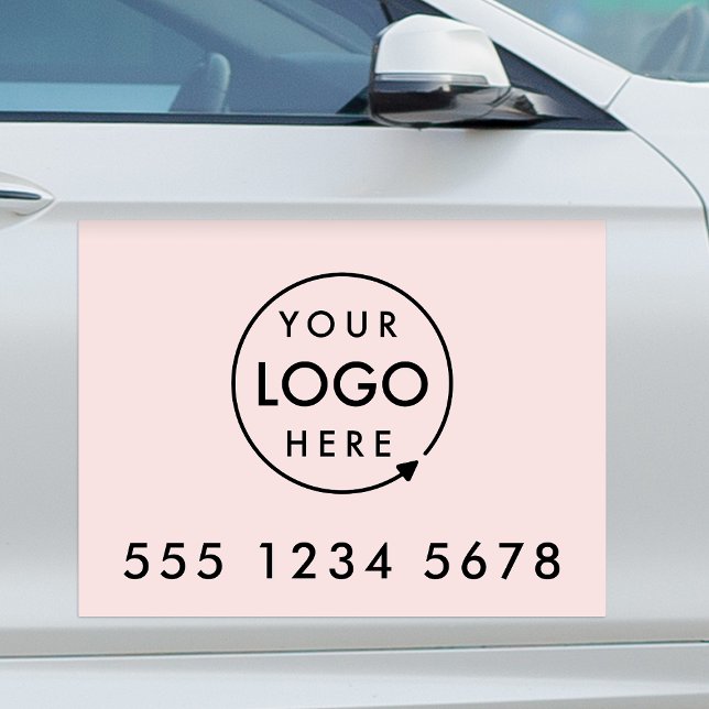 Business Logo Blush Pink Professional Feminine Car Magnet (Feminine company branded car magnet signage for business promotion & vehicle brand marketing.)