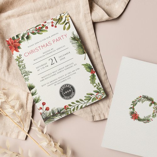 Business Logo Botanical Company Christmas Party Invitation