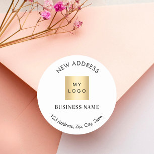 Business logo brand color moved new address classic round sticker