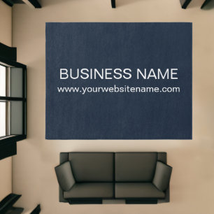 Business Logo Brand Name Modern Navy Blue Rug