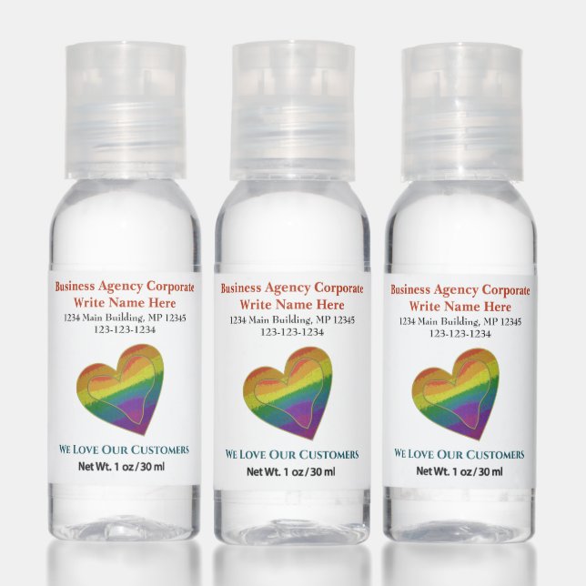Business Logo Brand Promotional Rainbow Heart Hand Sanitizer (Set)