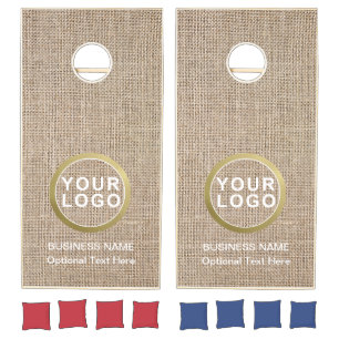Business Logo Brand Rustic Burlap Cornhole Set