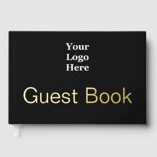 Business Logo Branded Black and Gold Text Foil Guest Book