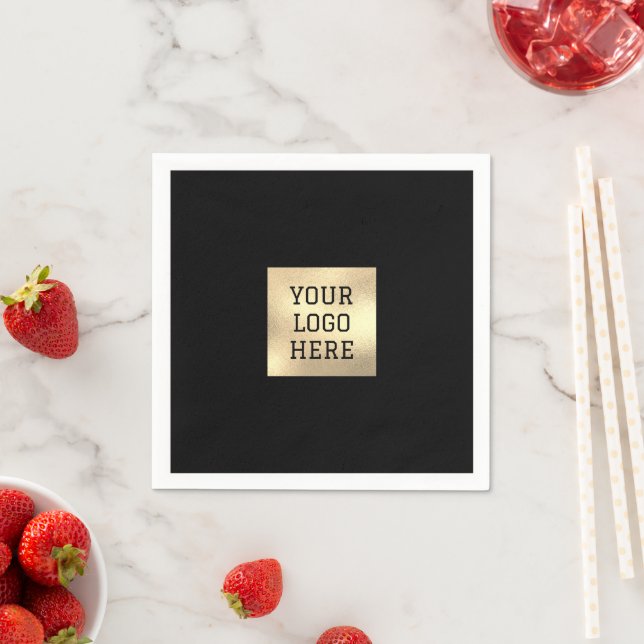 Business Logo Branded Company Promotional Black Napkins (Insitu)