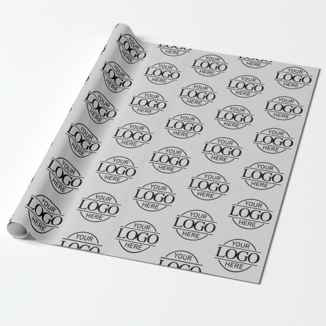 Business Logo Branded Promotional Light Gray Wrapping Paper (Unrolled)