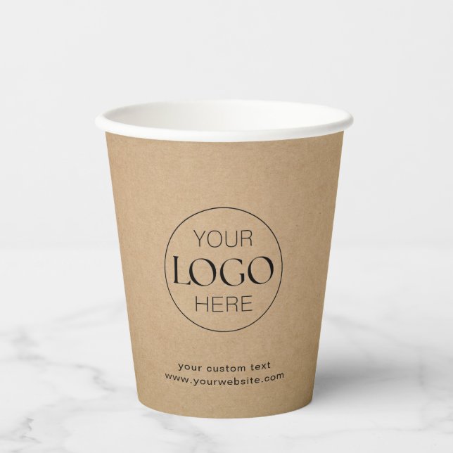 Business Logo Branded Rustic Kraft Coffee Paper Cups (Front)