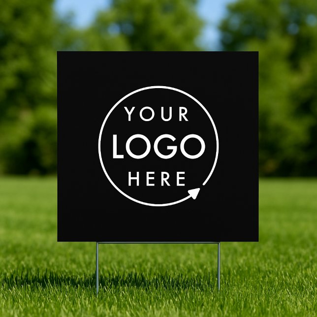 Business Logo | Branded Square Black Yard Sign (Sleek black company branded professional yard signs for small business promotion.)
