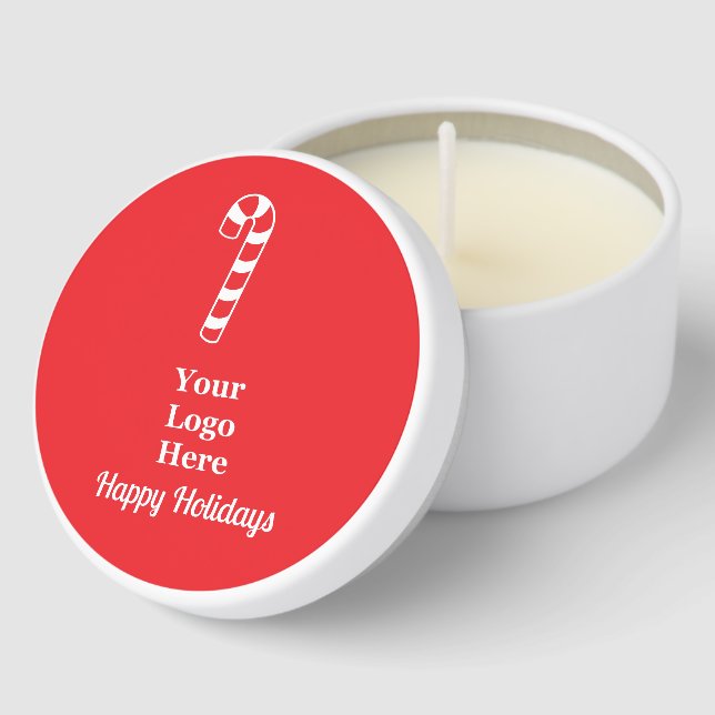 Business Logo Bright Red and White Candy Cane Mini Candle Favors (Corner)