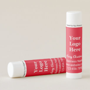 Business Logo Bright Red and White Merry Christmas Lip Balm