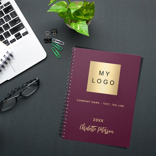 Business logo burgundy elegant monogram notebook