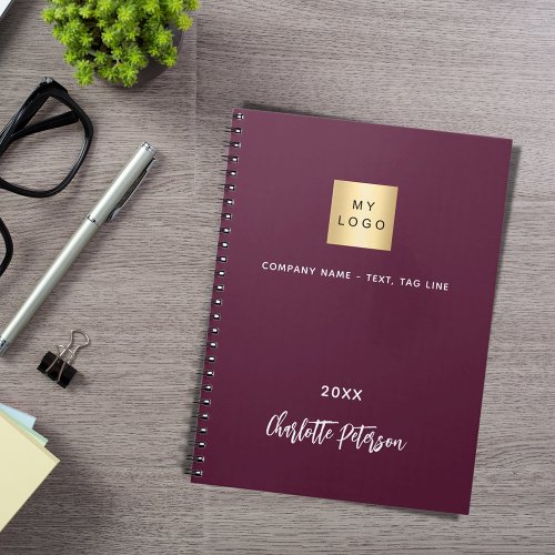 Business logo burgundy elegant notebook