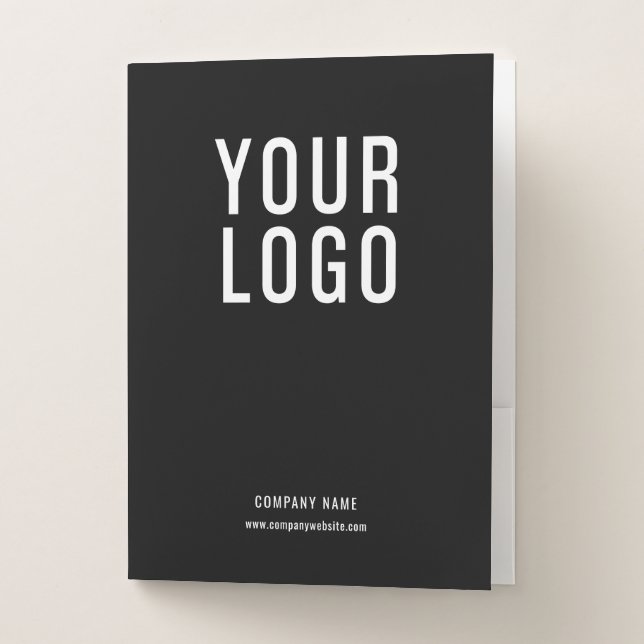 Business Logo Card Slot Black Pocket Folder (Front)