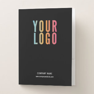 Business Logo Card Slot Black Pocket Folder
