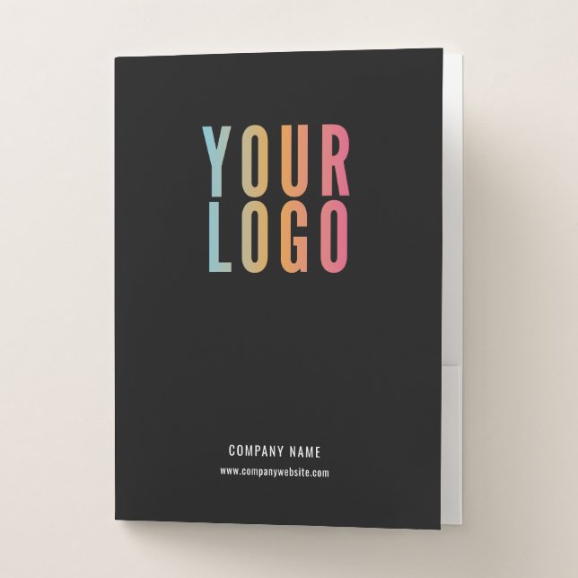 Business Logo Card Slot Black Pocket Folder (Front)