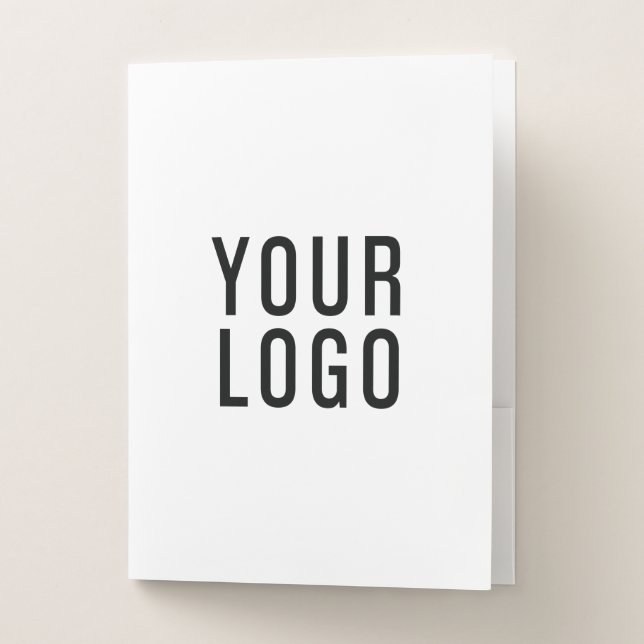 Business Logo Card Slot Minimal White Pocket Folder (Front)