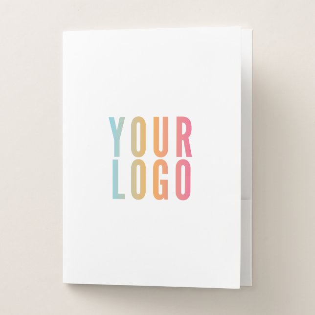 Business Logo Card Slot Minimal White Pocket Folder (Front)