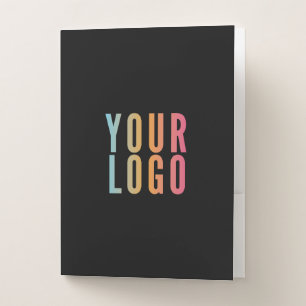 Business Logo Card Slot Modern Black and White Pocket Folder