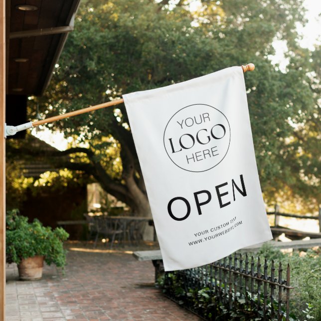 Business Logo Chic Minimalist White Open Flag Sign (In SItu)
