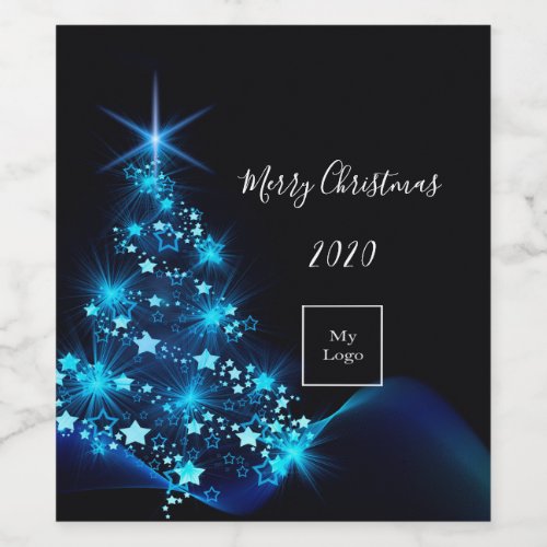 Business logo Christmas black blue modern tree Wine Label