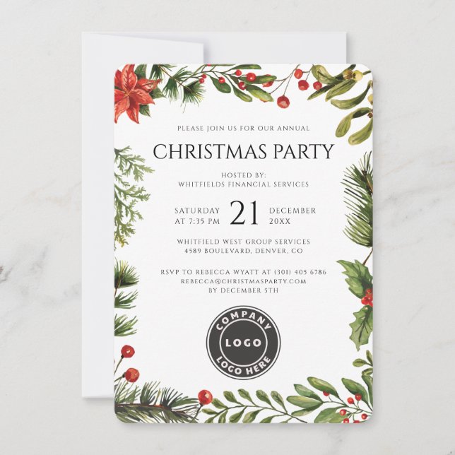 Business Logo Christmas Holiday Party Invitation (Front)
