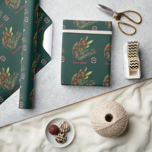 Business Logo Christmas Holidays Botanical Wrapping Paper