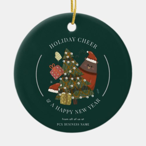 Business Logo Christmas Modern Whimsical Corporate Ceramic Ornament