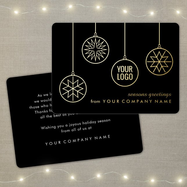 Business Logo Christmas Ornaments Black Modern Foil Holiday Card (Creator Uploaded)