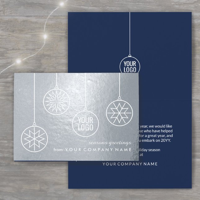 Business Logo Christmas Ornaments Navy Holiday Foil Card (Creator Uploaded)