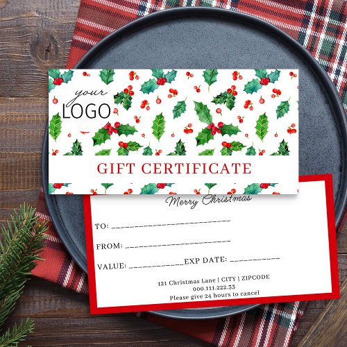 Business Logo Christmas Pattern Gift Certificate