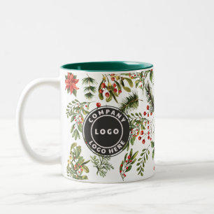 Business Logo Christmas Pine Red Berries Botanical Two-Tone Coffee Mug