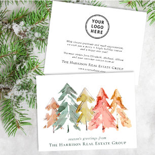 Business Logo Christmas Pine Trees Watercolor Holiday Card